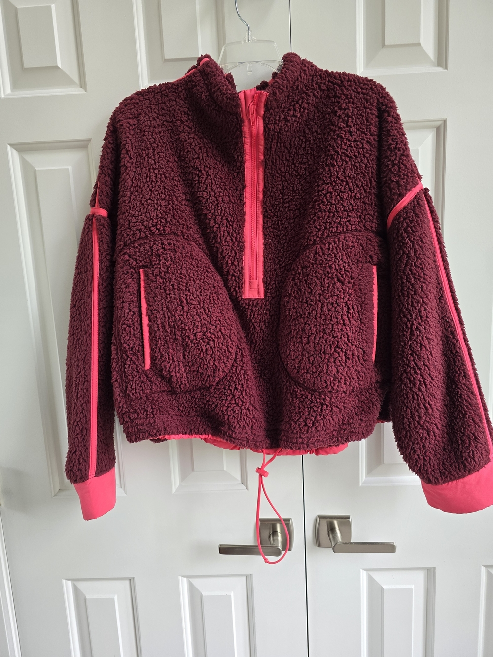 SO Junior Burgundy Sherpa Pullover with Hot Pink Trim
